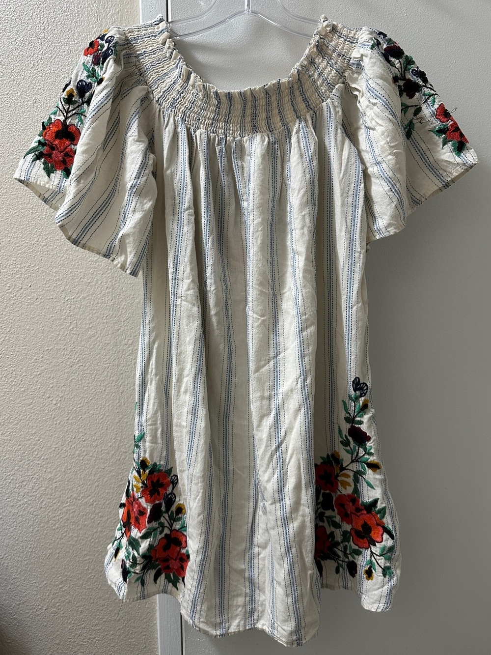 Zara Cream Dress with Blue Pinstripes